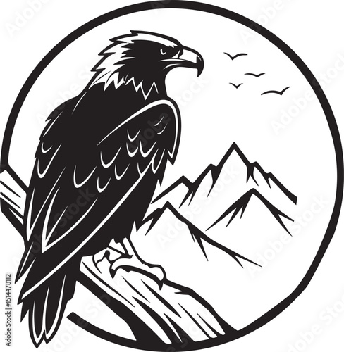 Eagle silhouette combined with scenic mountain view