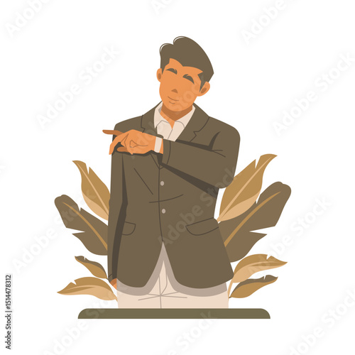 man looking at the watch isolated illustration