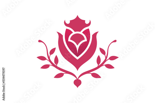 Abstract floral crest with elegant curves and details vector art illustration