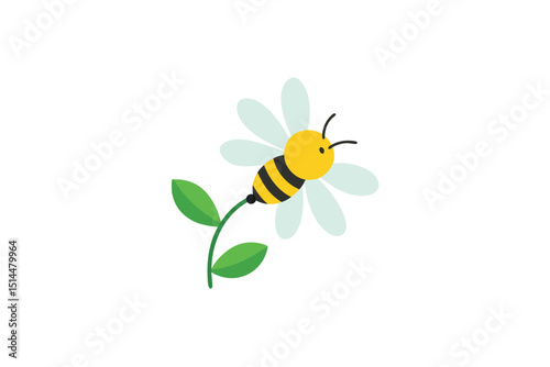 Bee hovering over a daisy with natural details vector art illustration