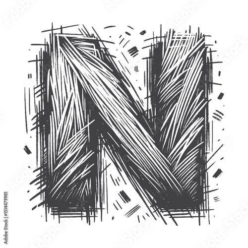 Vintage Hand-Drawn Sketch Style Letter N Illustration – Classic Alphabet Engraving for Typography, Education, and Monogram Lifestyle Apparel, Stickers, Label, and T-Shirts