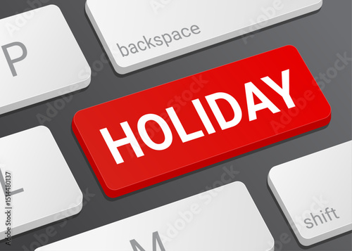Close Up Holiday Button on Laptop or Computer Keyboard for Vacation, Travel, and 3D Celebration Illustration
