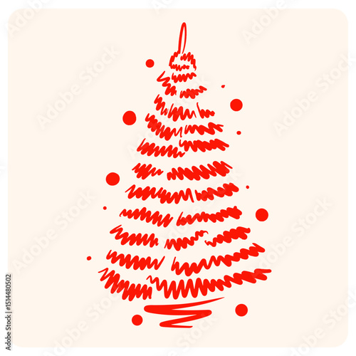 Whimsical Red Christmas Tree Doodle with Festive Baubles