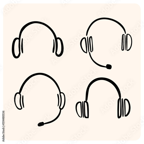 Hand-Drawn Headphone and Headset Doodle Icon Set