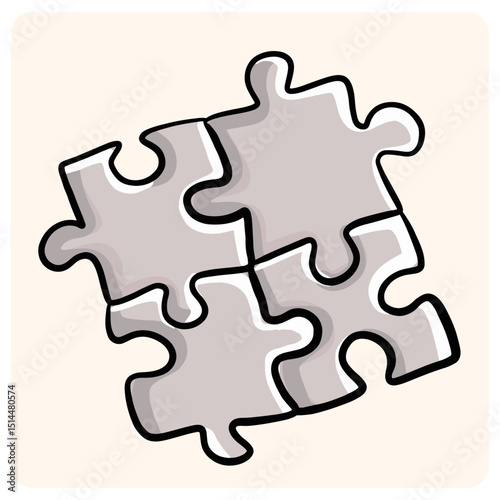 Hand-Drawn Jigsaw Puzzle Pieces Doodle Set