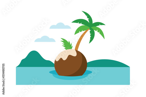 Coconut coastline with tropical design elements vector art illustration