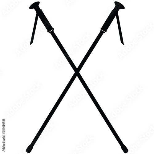 Hiking stick pair stencil icon