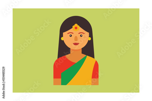 Dhanuka in traditional saree with floral motifs and cultural details vector art illustration