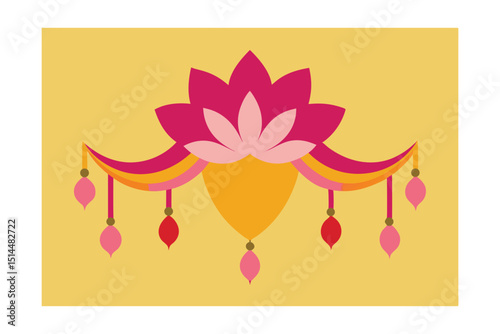 Floral themed dhanuk with pink lotus embellishment vector art illustration