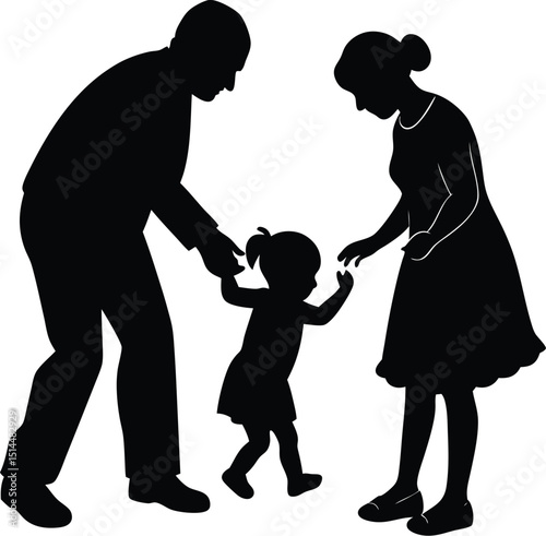 Baby playing her grandparents 