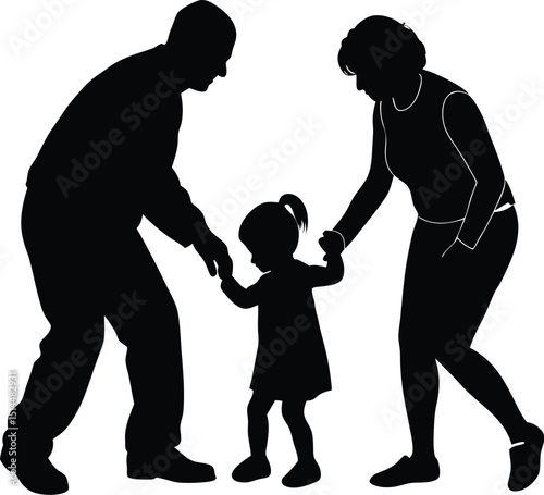 Baby playing her grandparents 