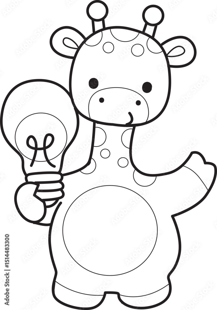 Obraz premium Coloring pages of Set Vector Stock Illustrations Isolated of Baby Giraffe. Outline of Cute giraffe animals with various activities.