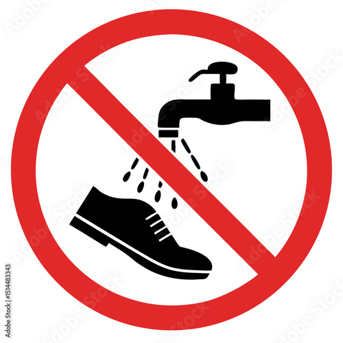 Prohibition sign for scrubbing shoes at the faucet, clear and recognizable design