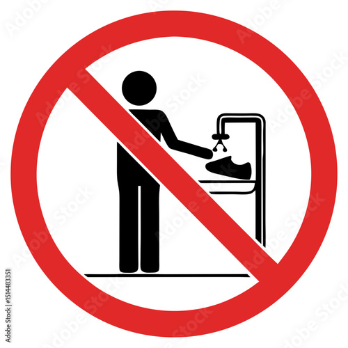 Prohibition sign against rinsing shoes in shared sinks, clear and informative design