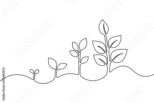 Simple growth plant one line art and vector illustration 
