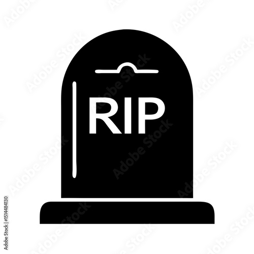 Black RIP Tombstone Icon – Gothic Gravestone Vector Symbol for Halloween & Horror Design

