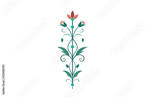 Ornate vertical design with stylized plants vector art illustration