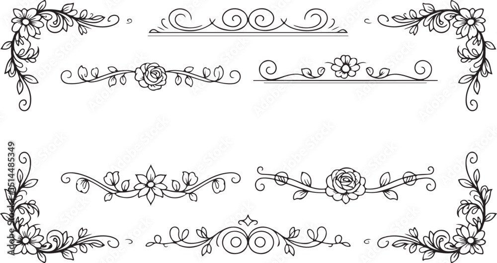 Obraz premium Intricate Line Art Flourishes with Scroll and Floral Motifs