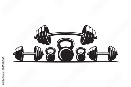 Gym Workout Equipment: Black and White Fitness Illustrations