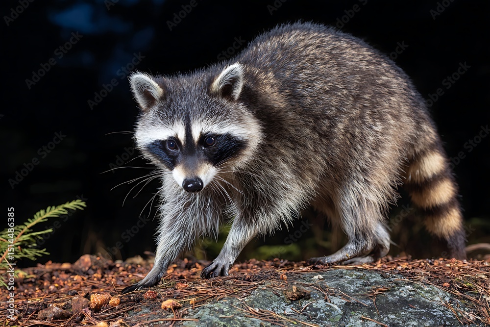 Naklejka premium Raccoon portrait in natural forest setting