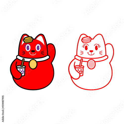 Lucky Cat Bringing Boba Drink