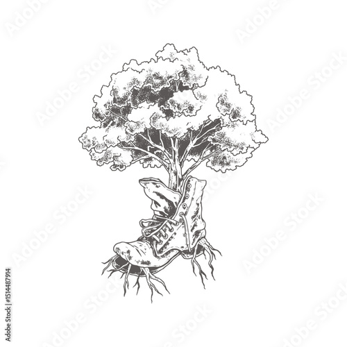 Tree Growing Inside a Boot