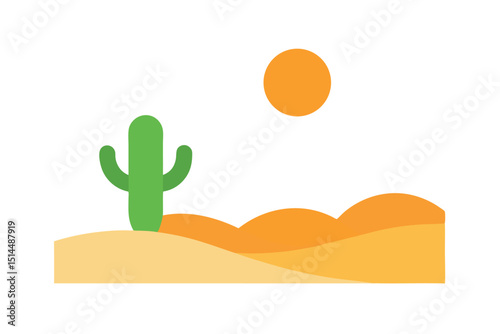 Simple desert scene cactus sun vector art illustration