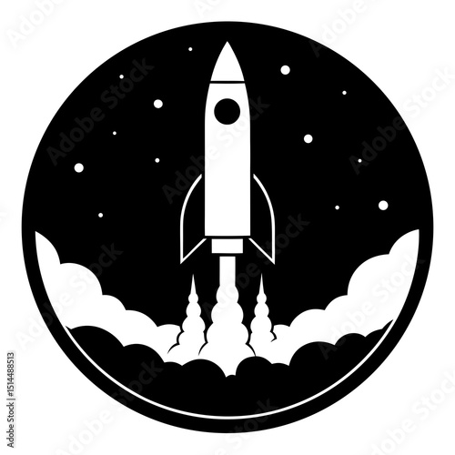 space rocket vector illustration Space Rocket Silhouette Taking Off with Fire and Smoke

