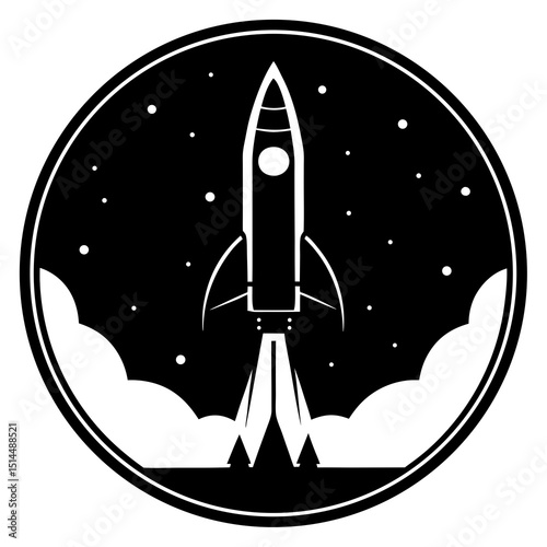 Silhouette of Space Rocket with Planets and Stars Background


