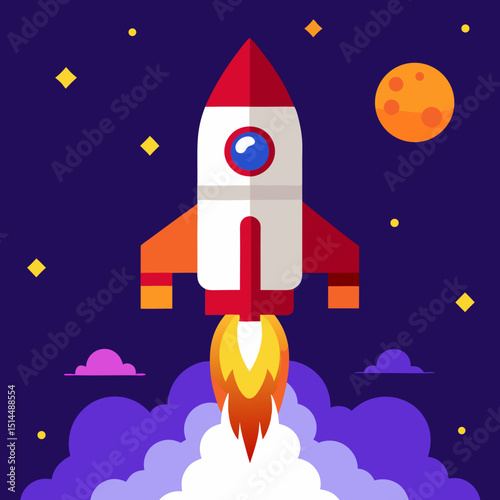 Fun Rocket Launch with Colorful Cosmic Elements

