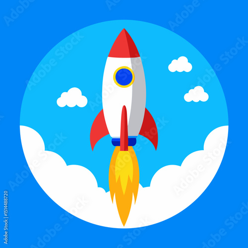 Rocket Launch in Outer Space – Flat Vector Illustration

