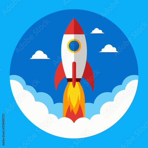 Cartoon Space Rocket Taking Off – Modern Vector Design


