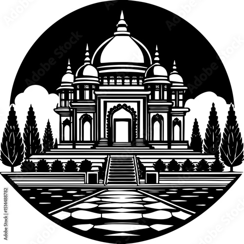 "Taj Mahal Inspired Silhouette at Sunset – Vector Illustration"

