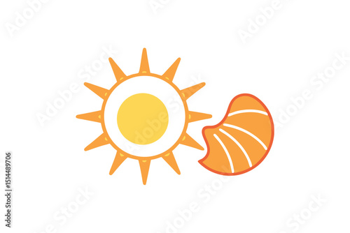 Sun shell sketch coastal nature vector art illustration