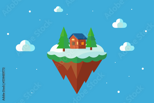 christmas card with house and snowman