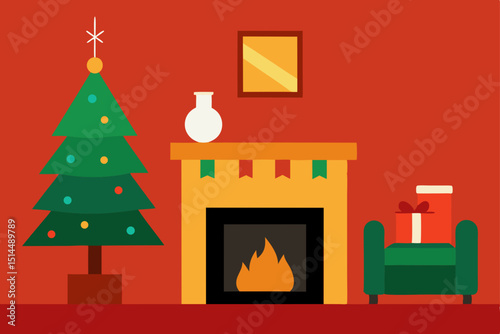 christmas tree and fireplace