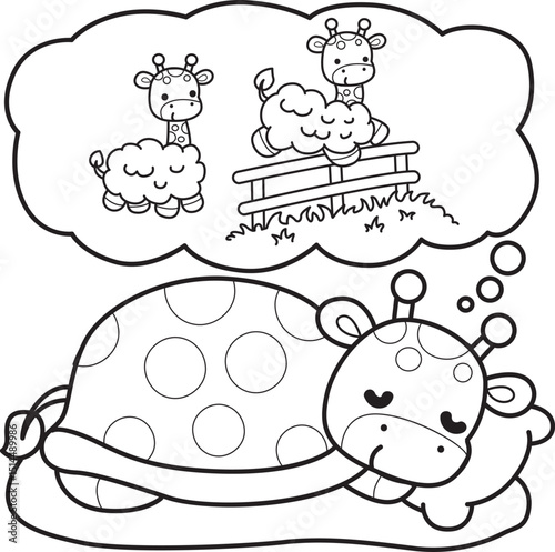 Coloring pages of Set Vector Stock Illustrations Isolated of Baby Giraffe.
Outline of Cute giraffe animals with various activities.