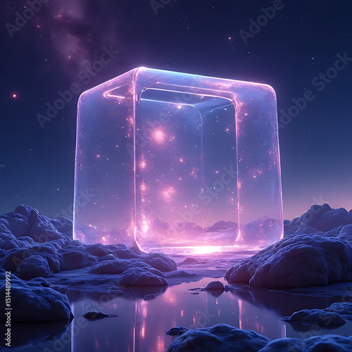 glossy fantasy chest emitting a tranquil universe filled with colorful stars and swirling nebulae, designed with rich details 