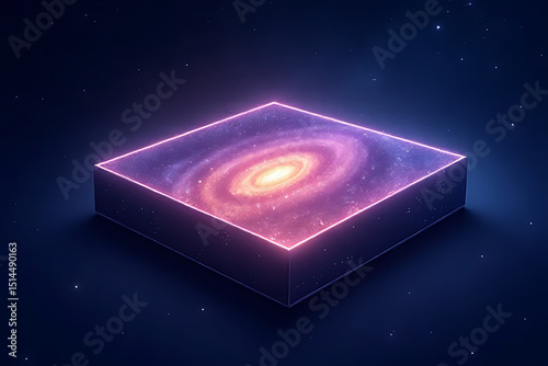 A glowing blue Christmas gift box with snowflakes floats in a dark, star-filled night sky, evoking a cold holiday wonder