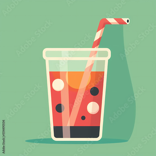 Refreshing Summer Beverage A vibrant illustration of a fruity iced drink with boba pearls, perfect for hot weather refreshment.  Enjoy this visually appealing, cool, and thirst-quenching treat.