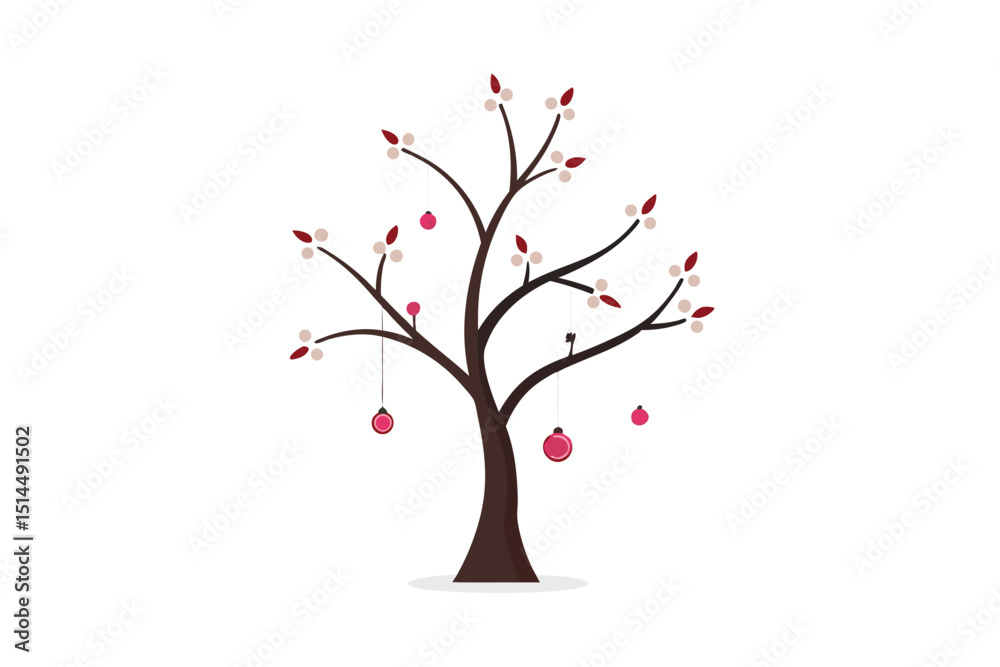 Fototapeta premium Winter blossom jewelry tree elegant botanical vector art illustration