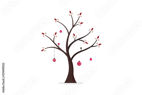 Winter blossom jewelry tree elegant botanical vector art illustration