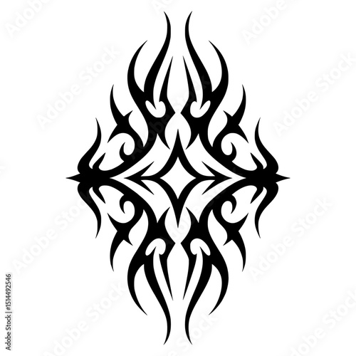 A black vector tattoo design featuring symmetrical barbed curves