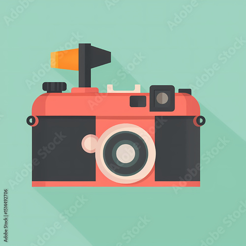 Vintage Camera Icon Retro Photography Design Element, Perfect for Nostalgia-themed Projects, Websites, and Apps.  Illustrative Design of a Classic Camera with a Flash.