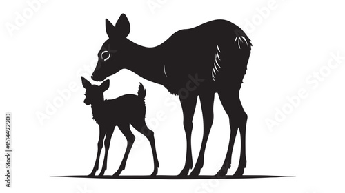 Silhouette of a doe and fawn representing nature and family in elegant black and white