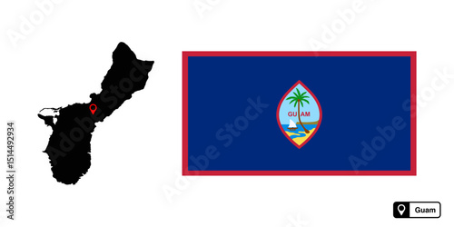 Guam state flag and map vector on transparent background