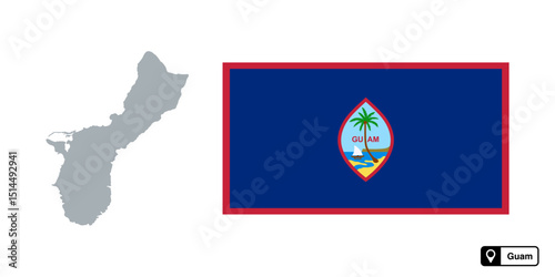 Guam state flag and map vector on transparent background