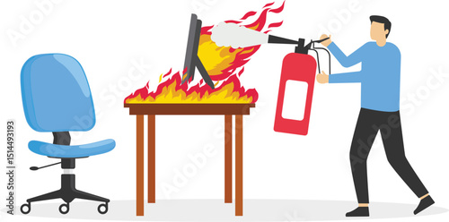 Job burnout and fatigue or overworked, People management or brain cool down to reduce anxiety concept, stock illustration

