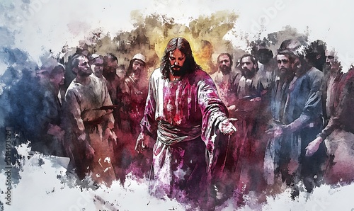 jesus is condemned to death digital watercolor painting. Generative Ai