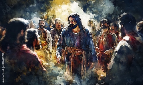 jesus is condemned to death digital watercolor painting. Generative Ai